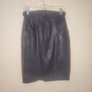 Vintage 90s Black Brushed Leather Skirt - Sz 10